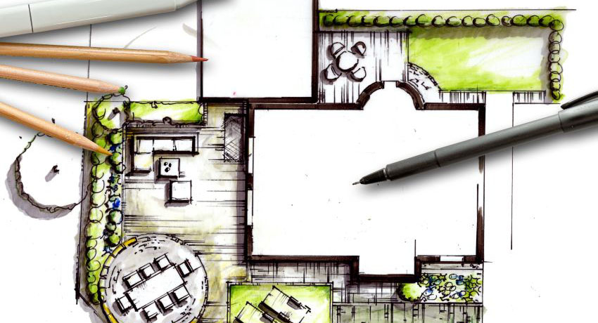 Gartenplanung - handgezeichneter Entwurf eines formalen Gartens