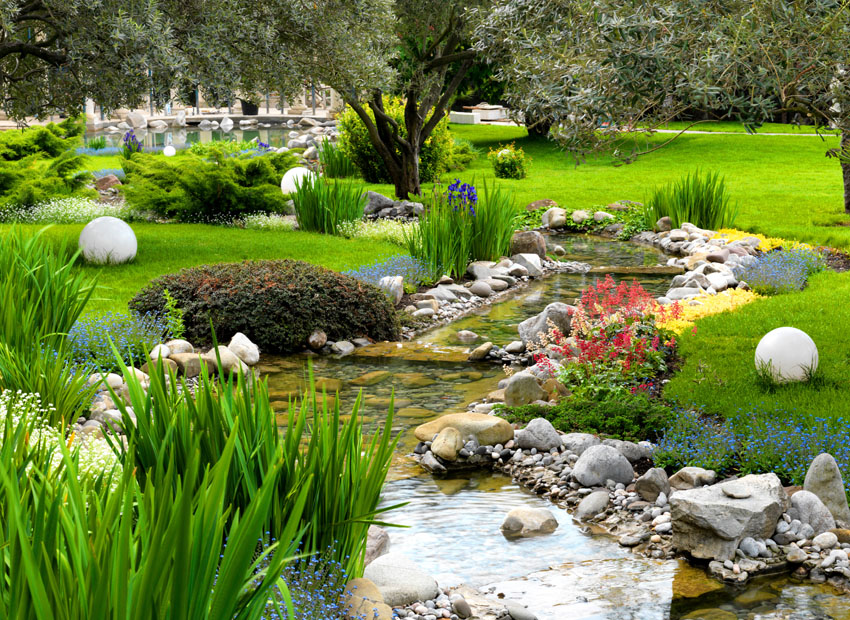 Gartenanlage mit Teich